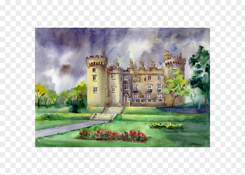 Painting Watercolor Kilkenny Castle Rose Garden Road PNG