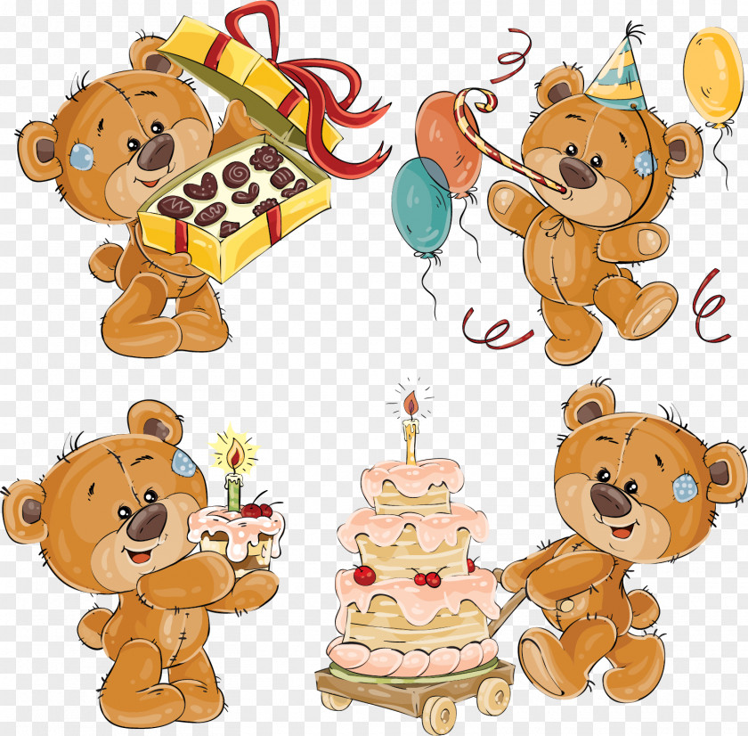 Teddy Bear PNG bear , hand-painted cartoon teddy bear, four illustration clipart PNG
