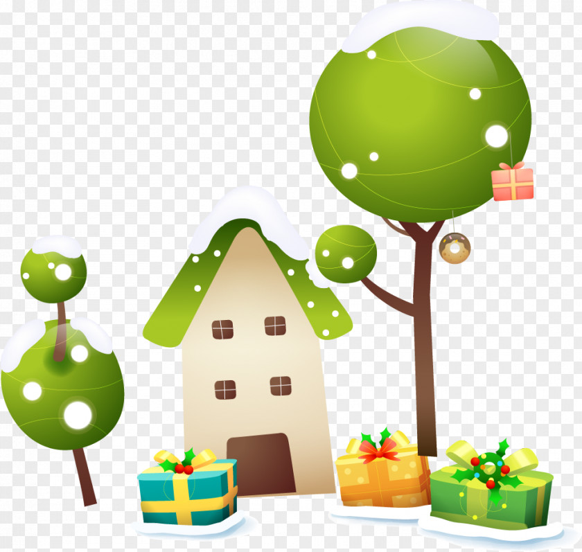 Cute Winter House Gift Vector Material PNG