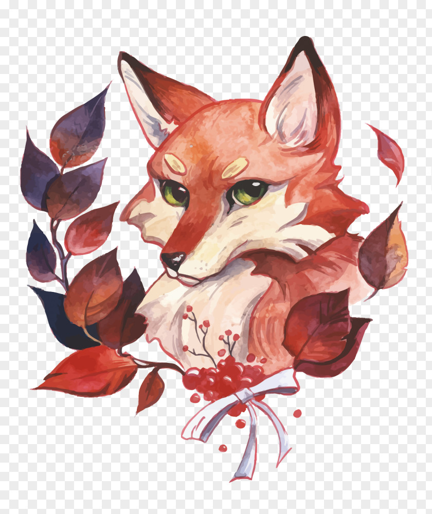 Vector Fox Watercolor Painting PNG