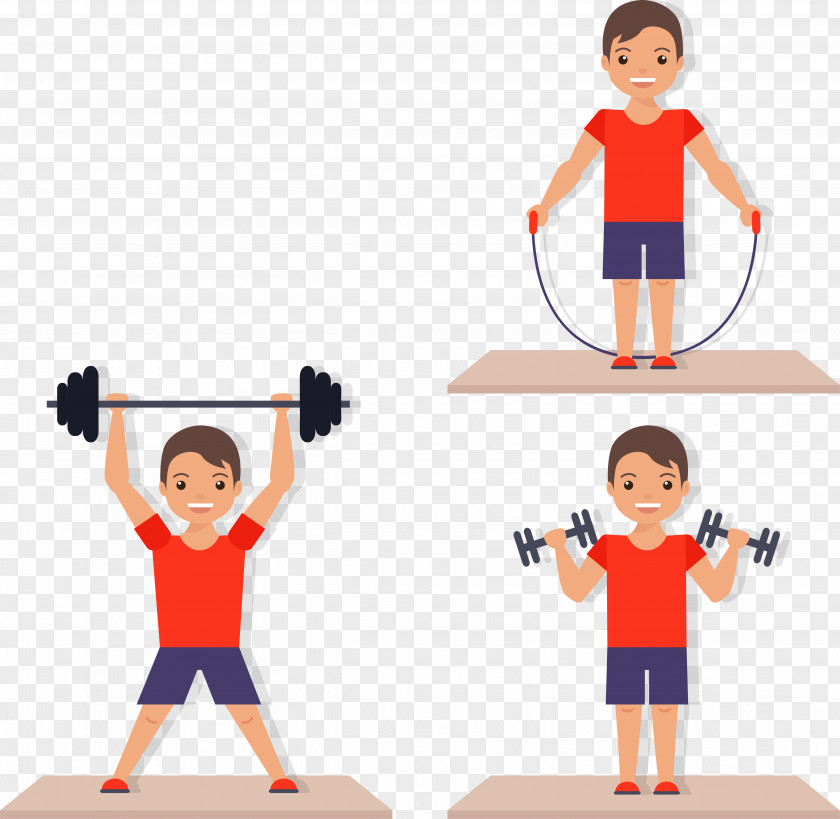 Cartoon Characters Vector Material Fitness Exercise Flat Design Bodybuilding Olympic Weightlifting Sport PNG