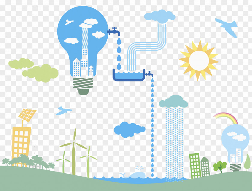 Blue Light Bulb Wind Farm Renewable Energy Illustration PNG