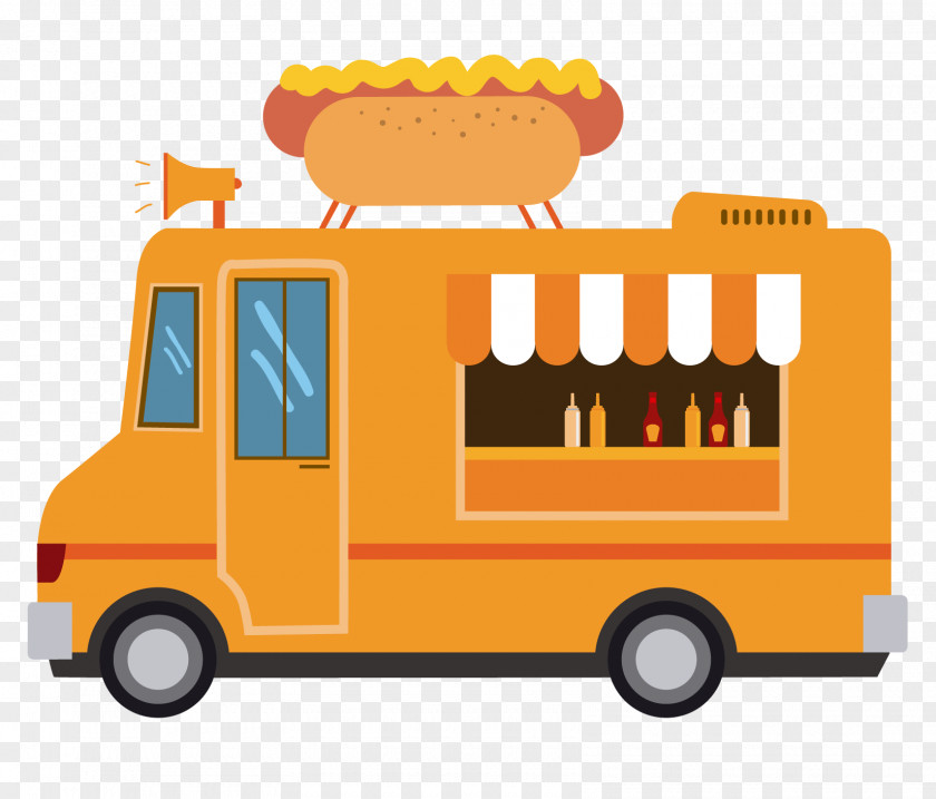 Hand-drawn Cartoon Hot Dog Diner Fast Food Hamburger Pizza Truck PNG