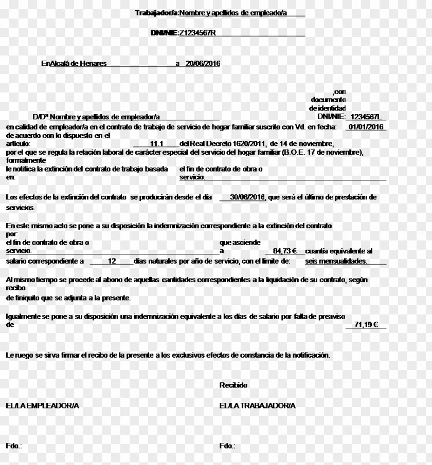 Trabajador Termination Of Employment Severance Package Empleadas De Hogar En España Letter Extinción Del Contrato Trabajo PNG
