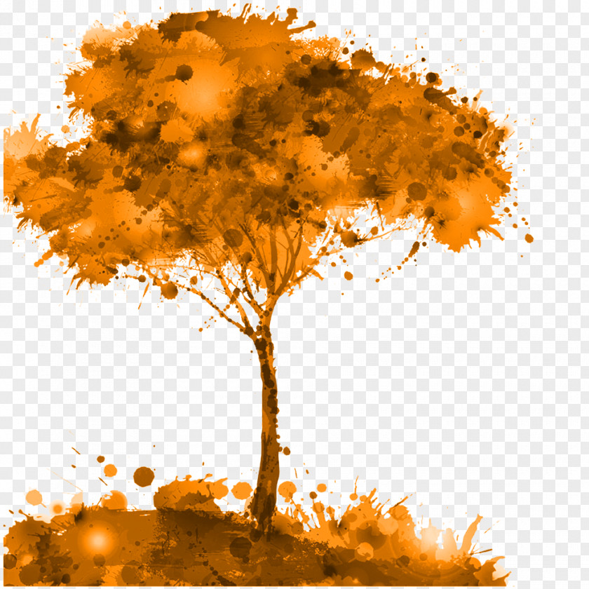 Autumn Leaves Tree Watercolor Painting Illustration PNG