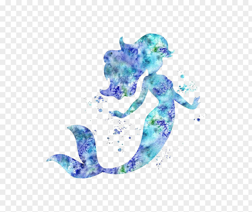 Mermaid Silhouette Ariel Cinderella Watercolor Painting Printing PNG