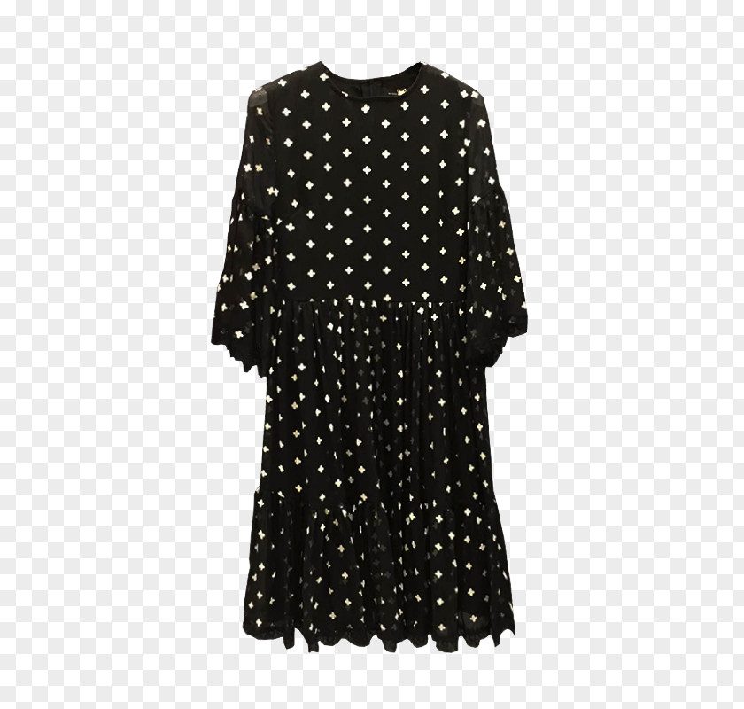 Black White Dots Chiffon Dress T-shirt Polka Dot Pocket PNG