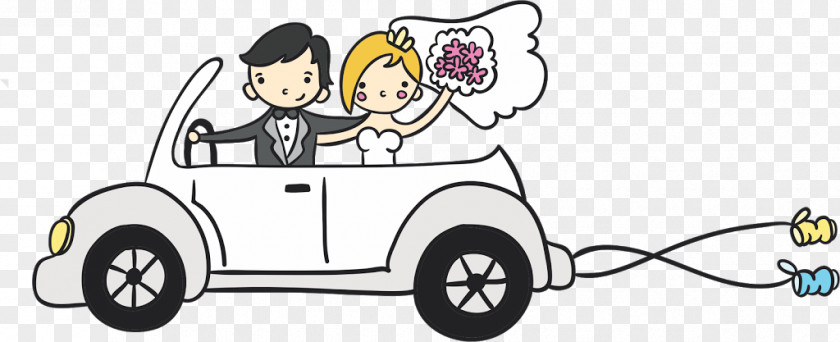 Just Married Car Wedding Invitation Drawing PNG