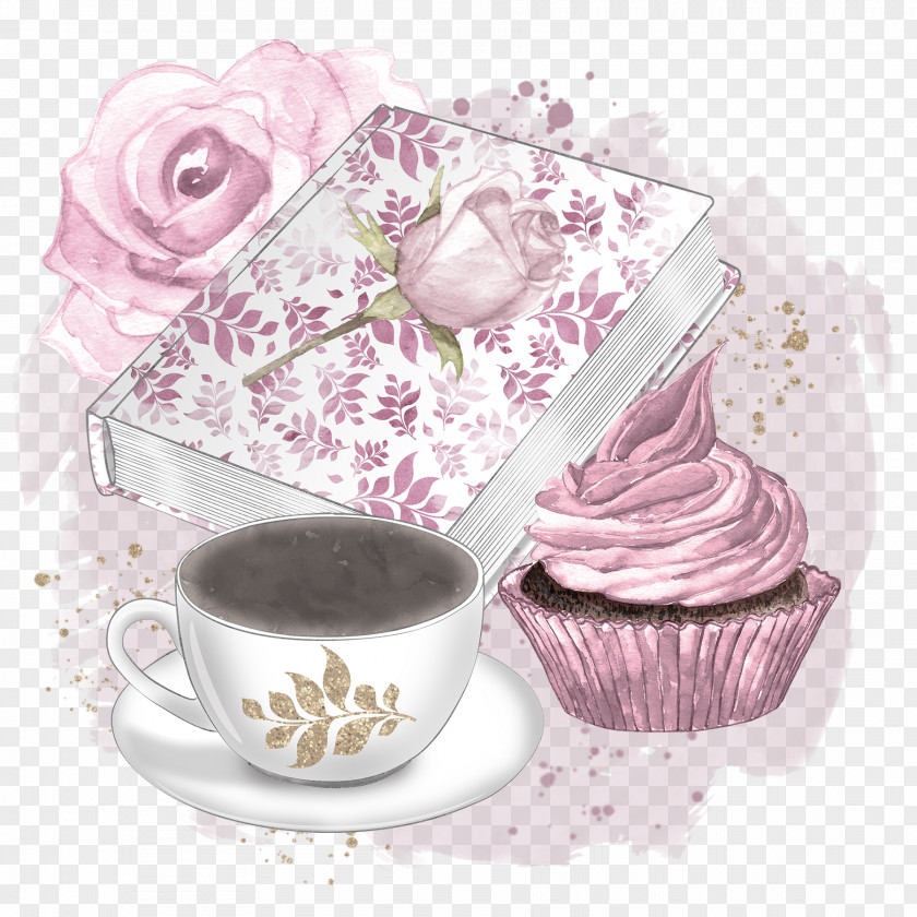 Books And Cakes Coffee Tea Cupcake Wallpaper PNG
