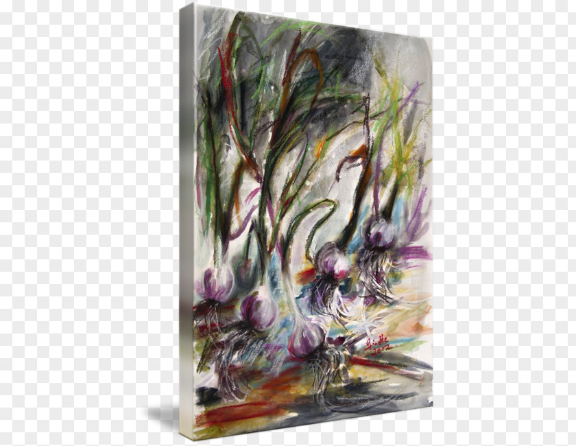 Watercolor Garlic Painting Modern Art Acrylic Paint Tree PNG