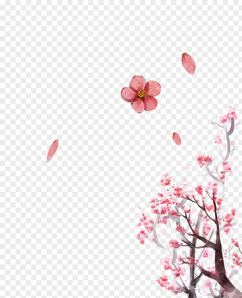 Cracking Peach Blossom Beauty Background Decorative Poster Illustration PNG