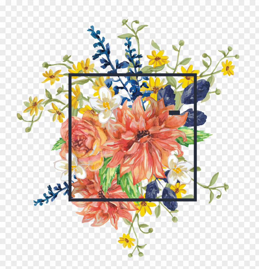 Watercolor Borders Flower Bouquet Painting Stock Photography PNG