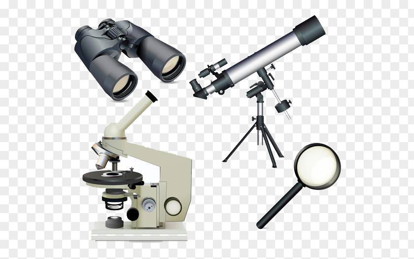Four Modern Tools Microscope Small Telescope Magnifying Glass Lens Optical Axis PNG