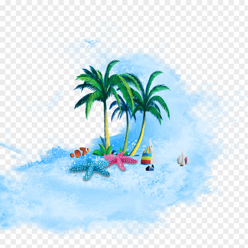 Coconut Trees And Waves Milk Arecaceae PNG