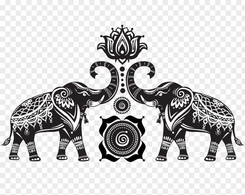 Elephants And Lotus Nelumbo Nucifera Elephant Ornament Illustration PNG
