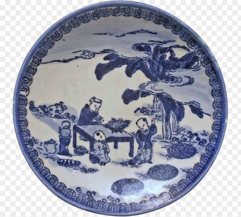 Plate Meiji Period Blue And White Pottery Japan Imari Ware PNG