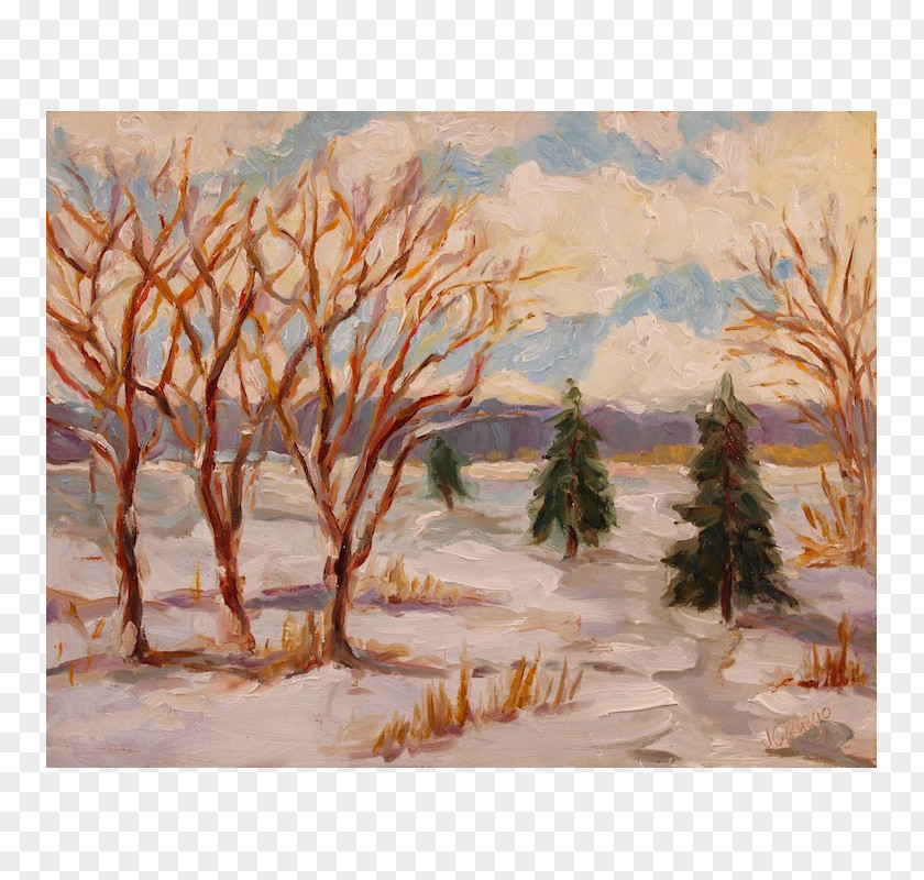Snowing Day Watercolor Painting Acrylic Paint Landscape PNG