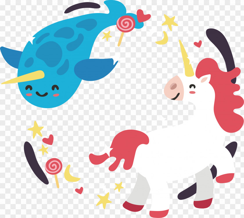 Cute Whale Unicorn Blue Euclidean Vector Clip Art PNG