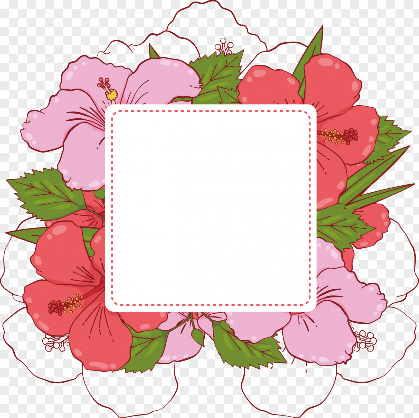 Pink Summer Flower Banner Box Adobe Illustrator Clip Art PNG