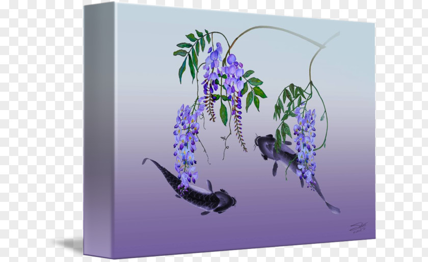 Wisteria Koi Flower Painting Fine Art PNG