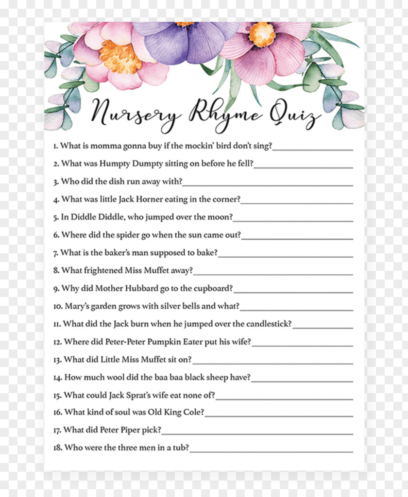 Party Baby Shower Floral Design Nursery Rhyme Game PNG