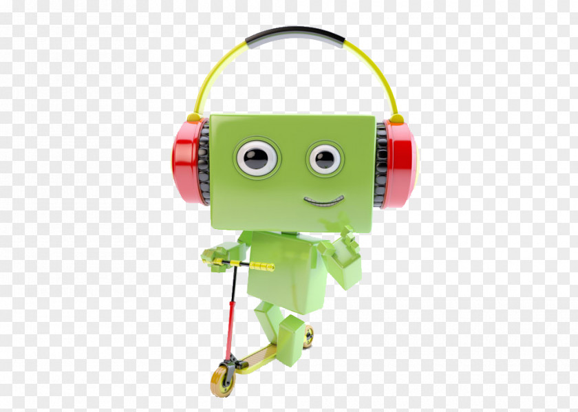 Riding A Scooter Robot Android Headphones PNG