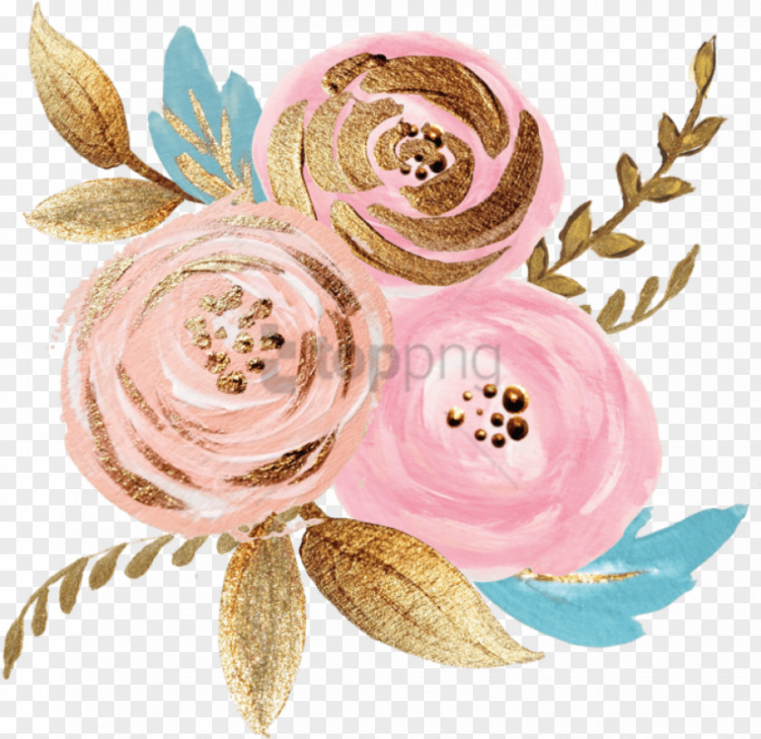 Bouquet Smile Flower Design Gold PNG