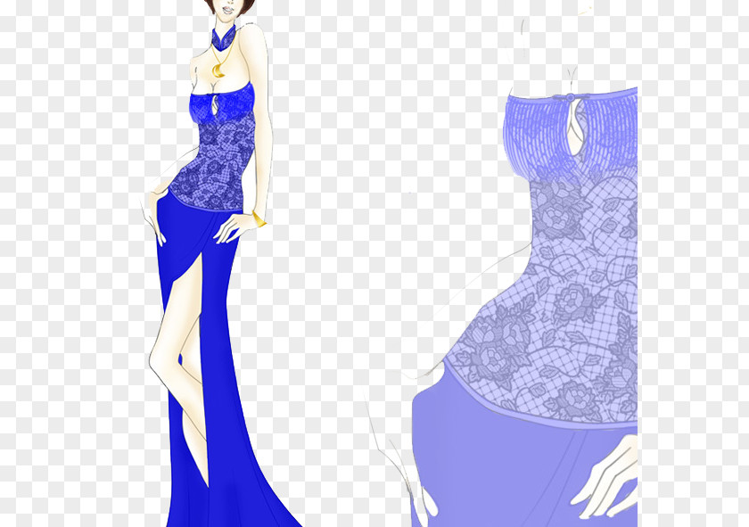 Man Wearing A Sapphire Blue Dress Skirt Gemstone Gown PNG