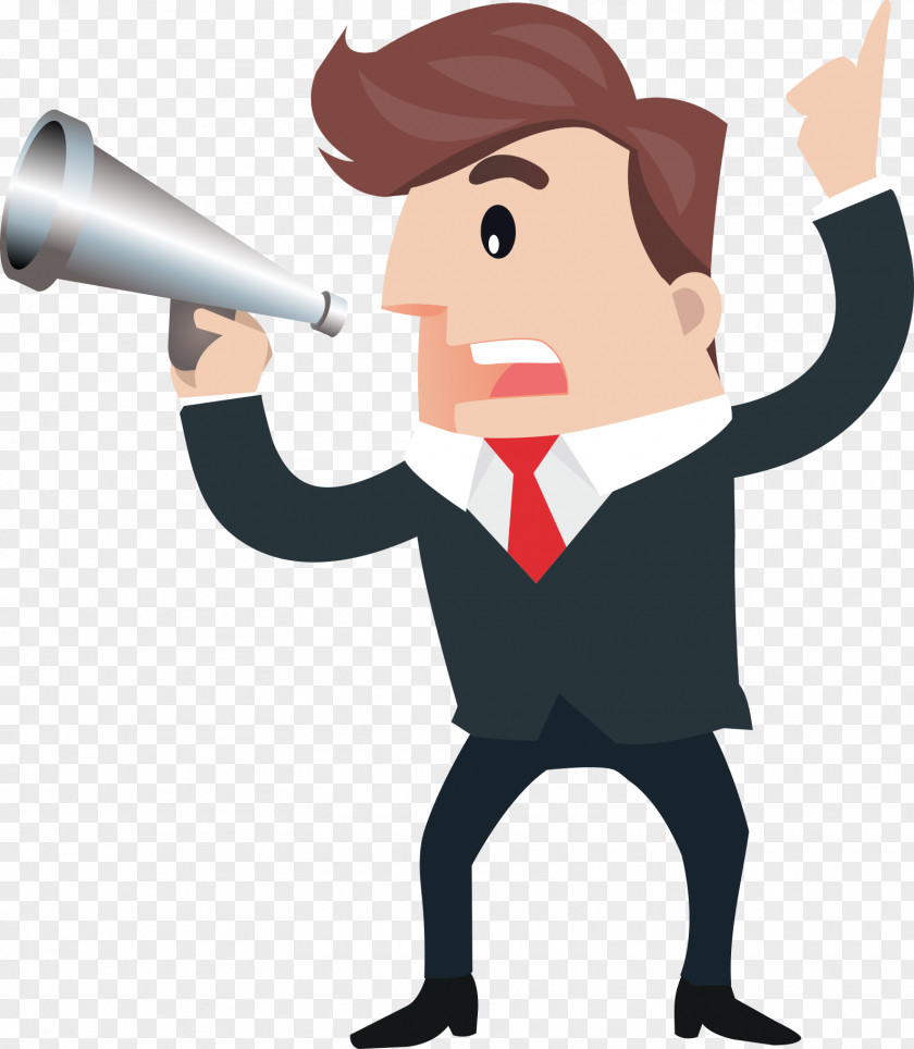 Business Man With A Horn Speech Cartoon Microphone PNG