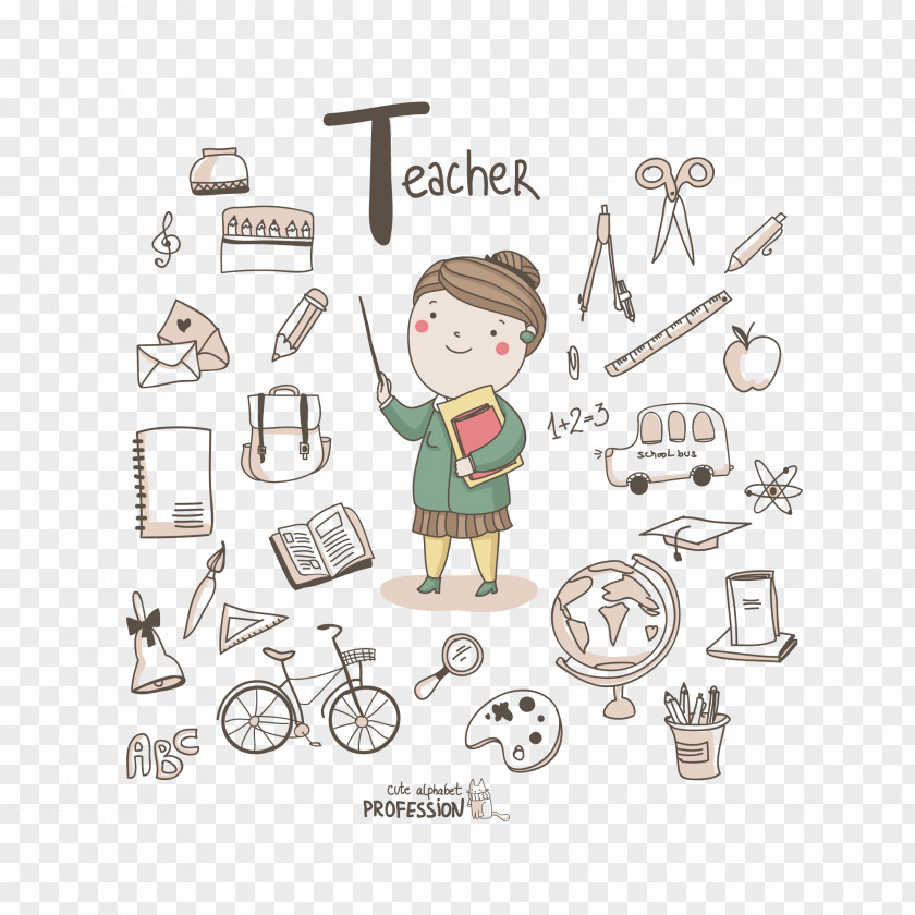 Teacher's Day Cartoon Teacher Alphabet Profession Letter Illustration PNG