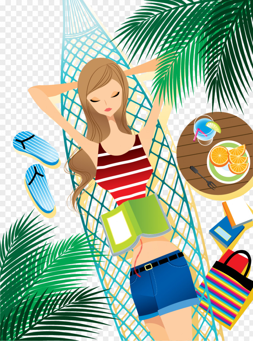 Creative Cool Summer Beach Scenery Hammock Relaxation Illustration PNG