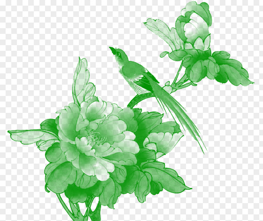 Green Flowers China Chinese Painting Bird-and-flower PNG