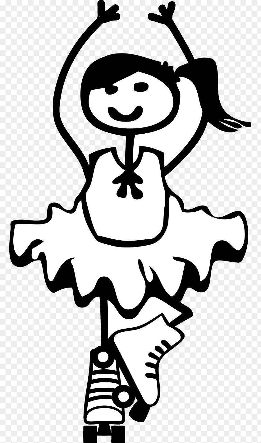 Stick Family Figure Black And White Drawing Roller Skates PNG