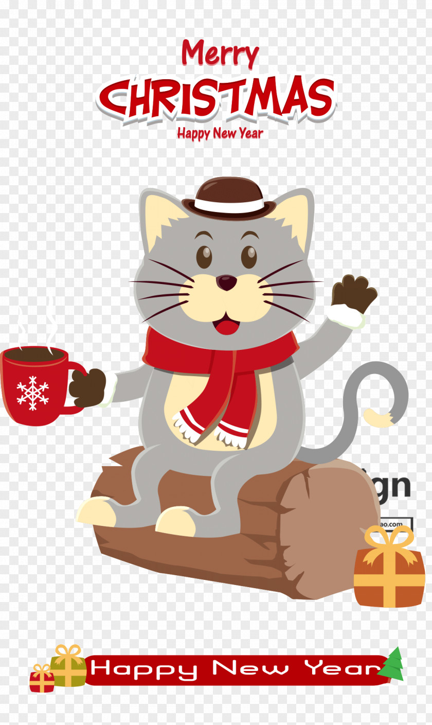 Free Marketing Cat Illustration Drawing Christmas Day Cartoon PNG