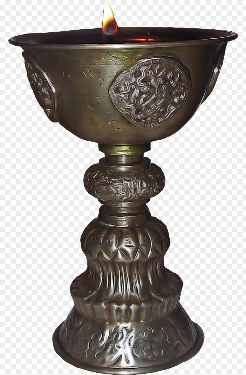 Antique Bronze Metal Candle Holder Chalice PNG