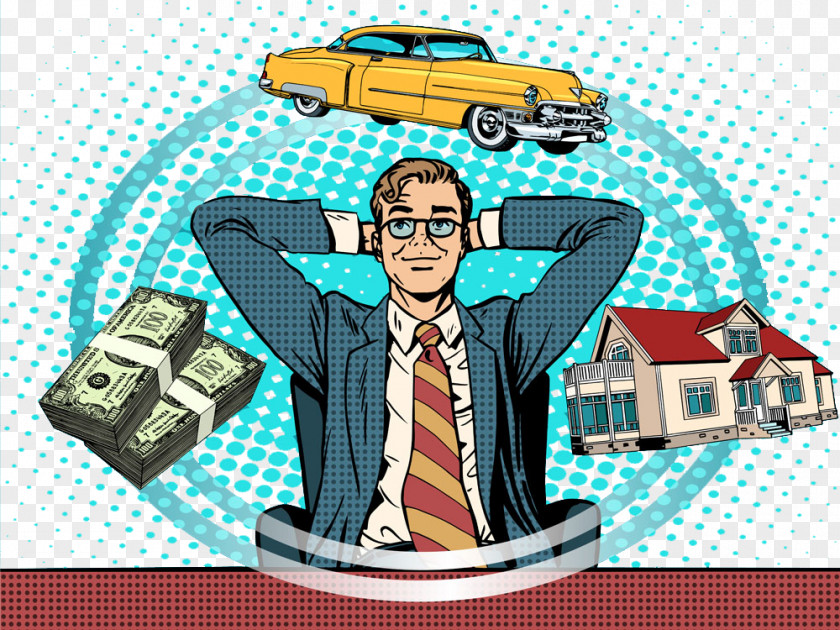 Dreaming Business Man Money Pop Art Illustration PNG