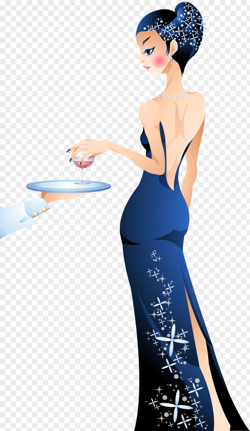 Beautiful Cocktail Woman Red Wine Cartoon PNG