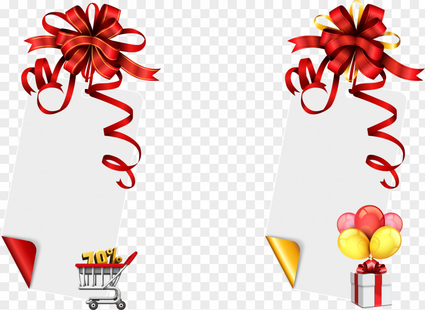 Vector Red Ribbon Bow With Shopping Cart PNG