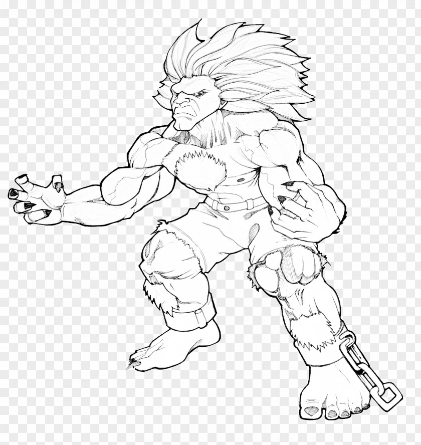 Street Fighter Drawing Blanka Line Art Monochrome Sketch PNG