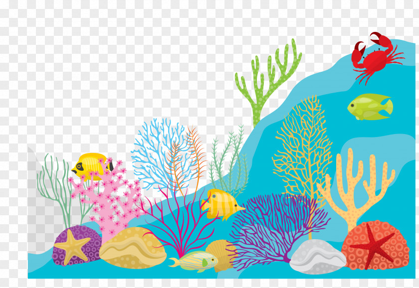 Vector Seabed Seaweed Swimming Fish PNG