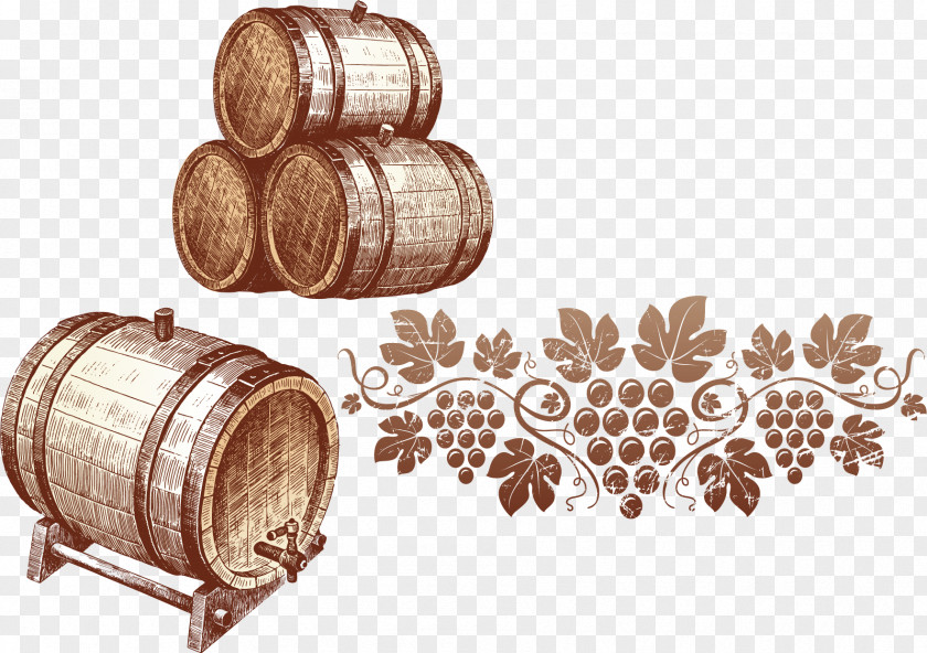 Hand-painted Wine Barrel Thornton Winery Common Grape Vine Drawing Winemaking PNG