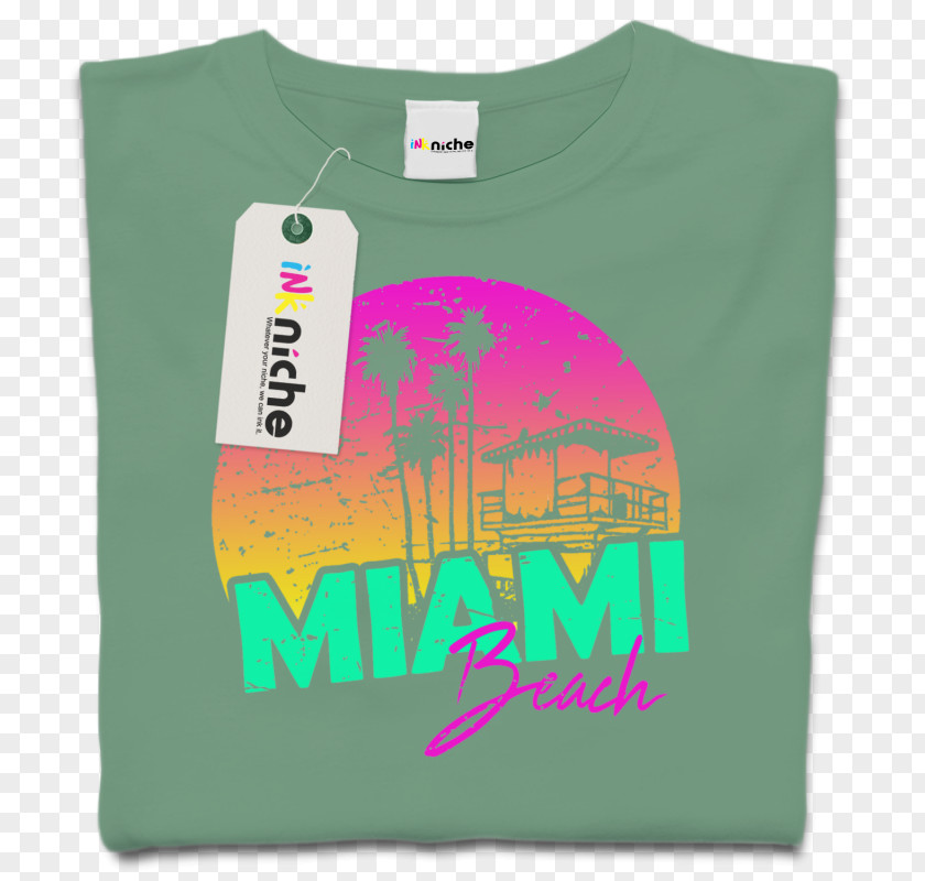 Miami Beach T-shirt Green Textile Sleeve Font PNG