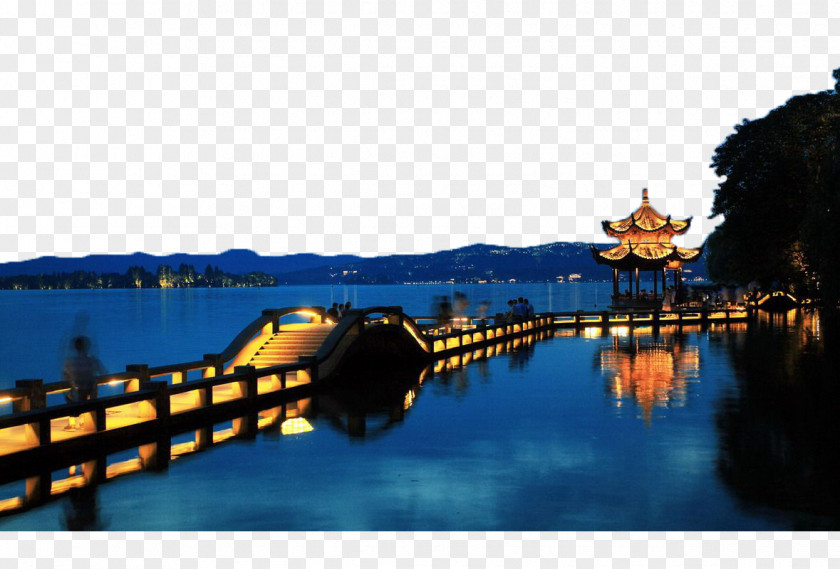 West Lake In The Night Photography Wallpaper PNG