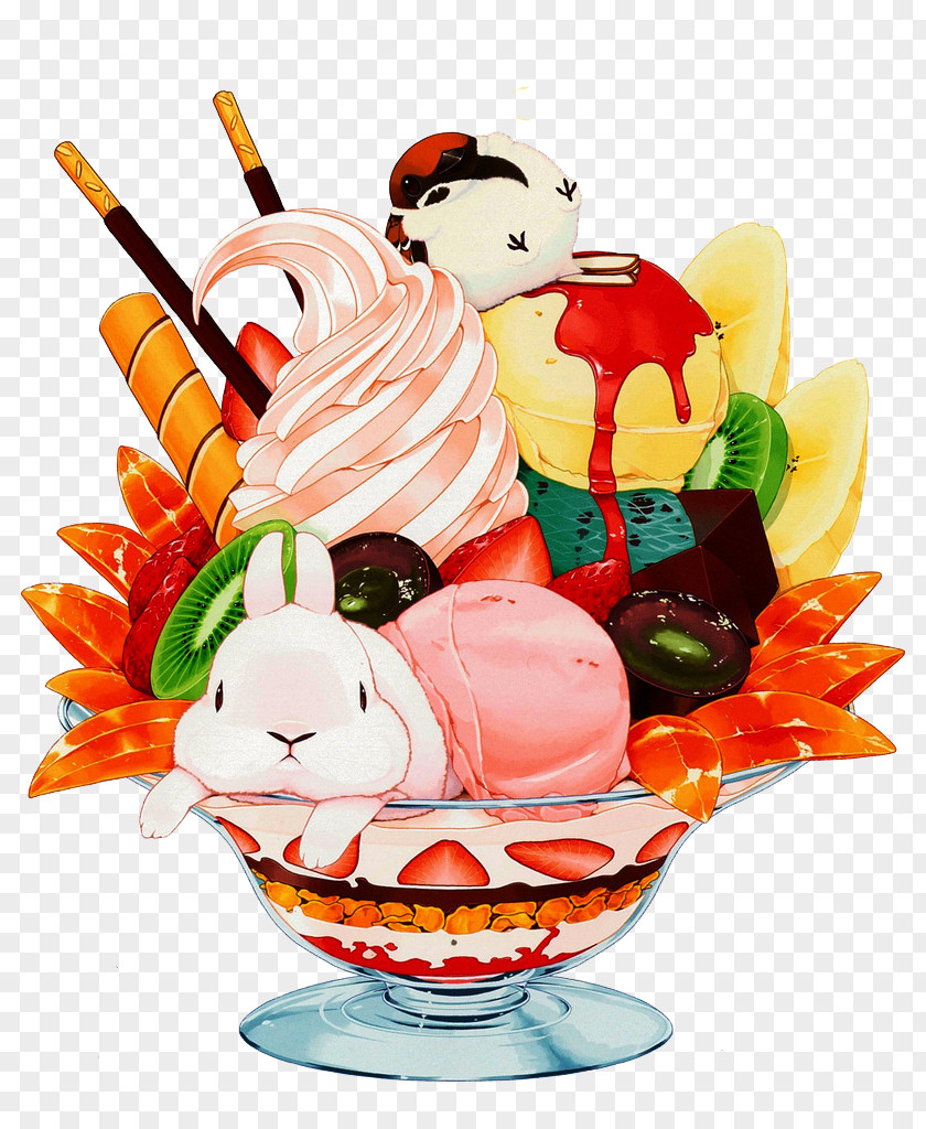 Cartoon Ice Cream Tea Cafe Food Hamburger Illustration PNG