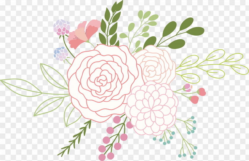 Pink Line Bouquet Rose Flower Floral Design PNG