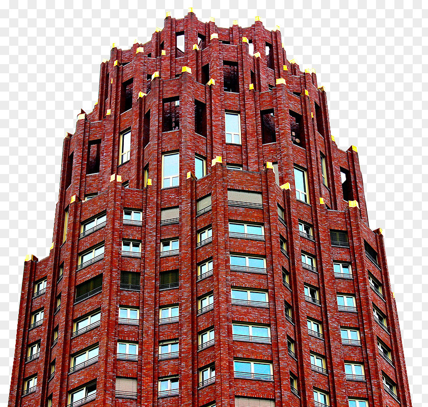 Retro Red Building Physical Lindner Hotel & Residence Main Plaza Skyscraper Facade Pixel Wallpaper PNG