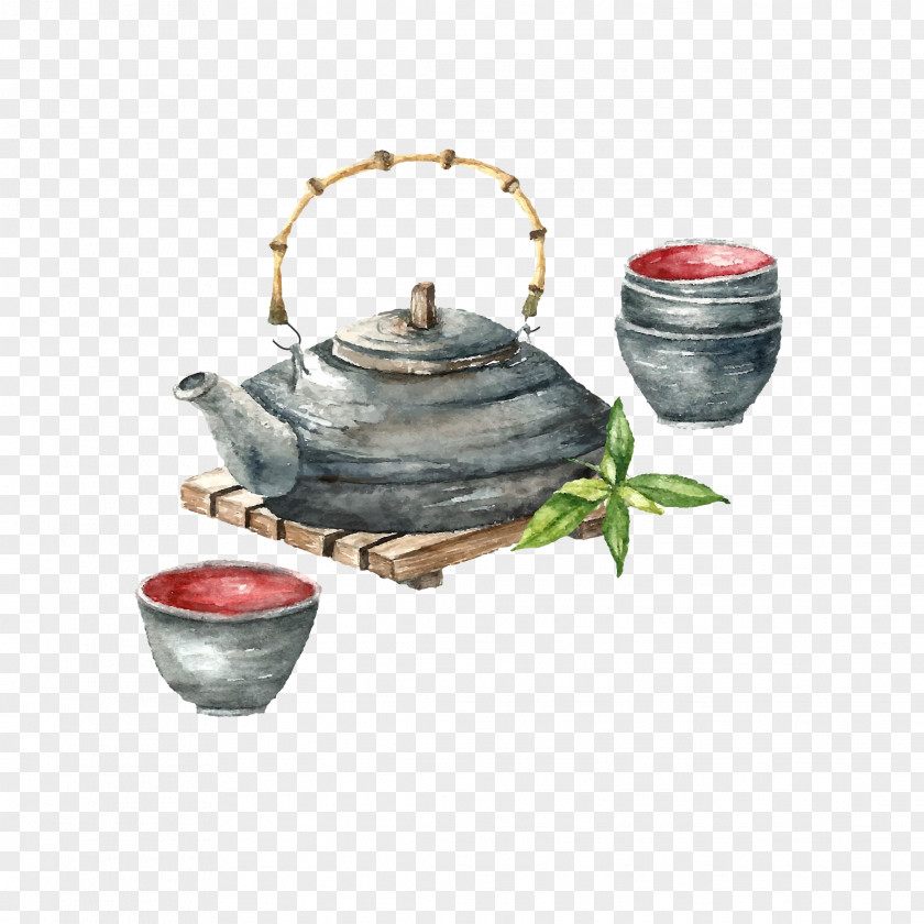 Hand-painted Tea Set Free To Pull Japanese Cuisine Sushi Watercolor Painting PNG