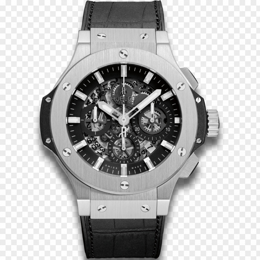 Alligator Hublot Watch Chronograph Gold Bezel PNG