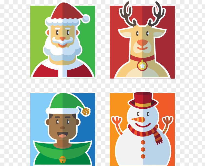 4 Flat Christmas Character Vector Material Avatar Santa Claus Reindeer PNG