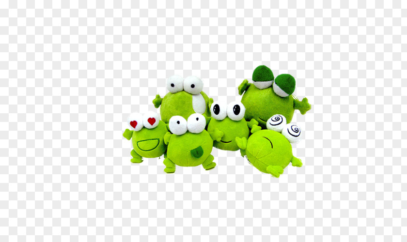 Six Green Plush Frog Stuffed Toy Child PNG
